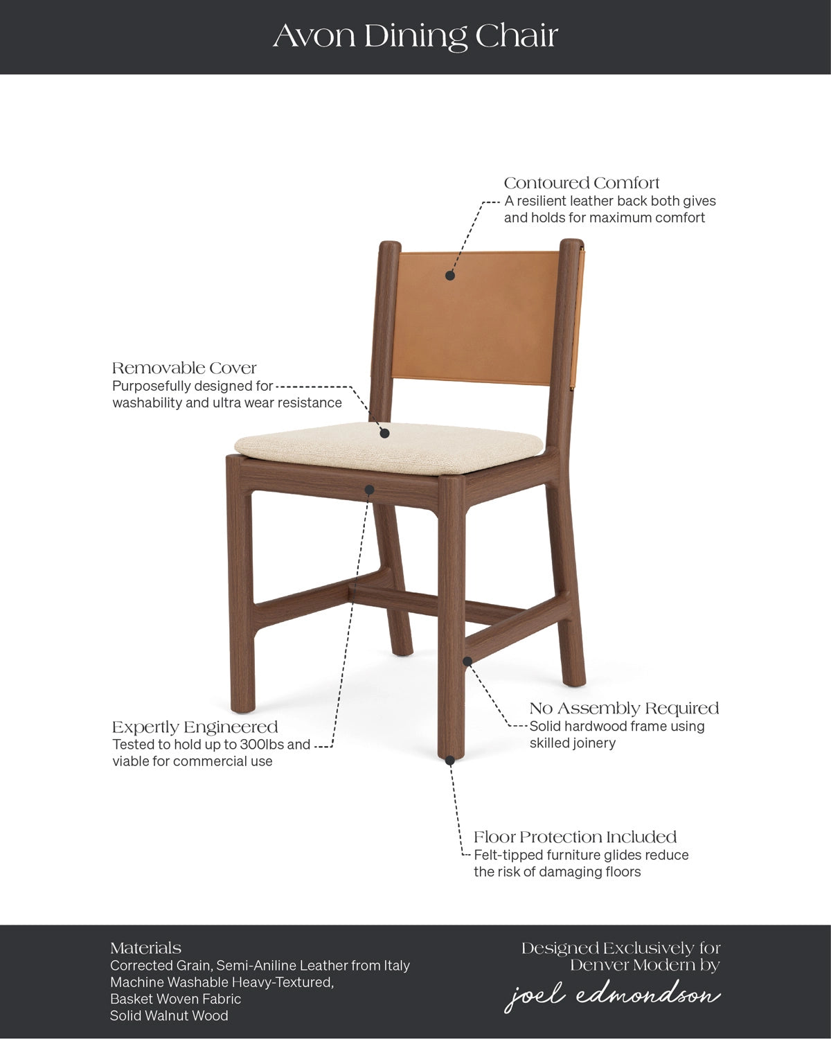 Oat Woven Seat / Saddle Leather Back / Walnut Frame