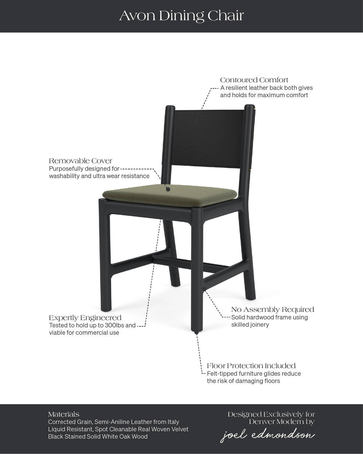 Balsam Velvet Seat / Black Leather Back / Ebony Oak Frame