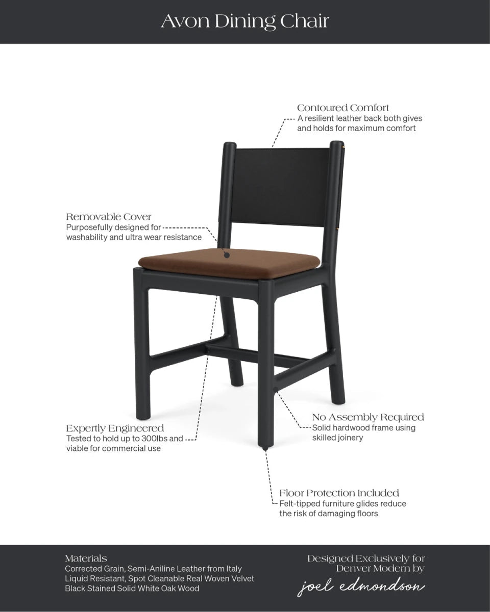 Cognac Velvet Seat / Black Leather Back / Ebony Oak Frame