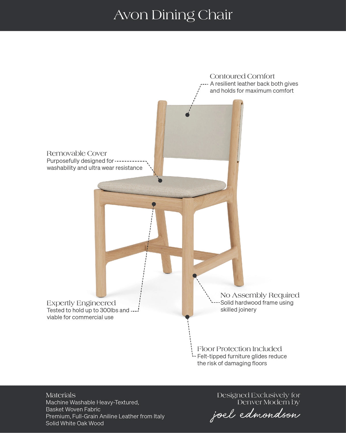 Latte Basketweave Seat / Pearl Leather Back / White Oak Frame