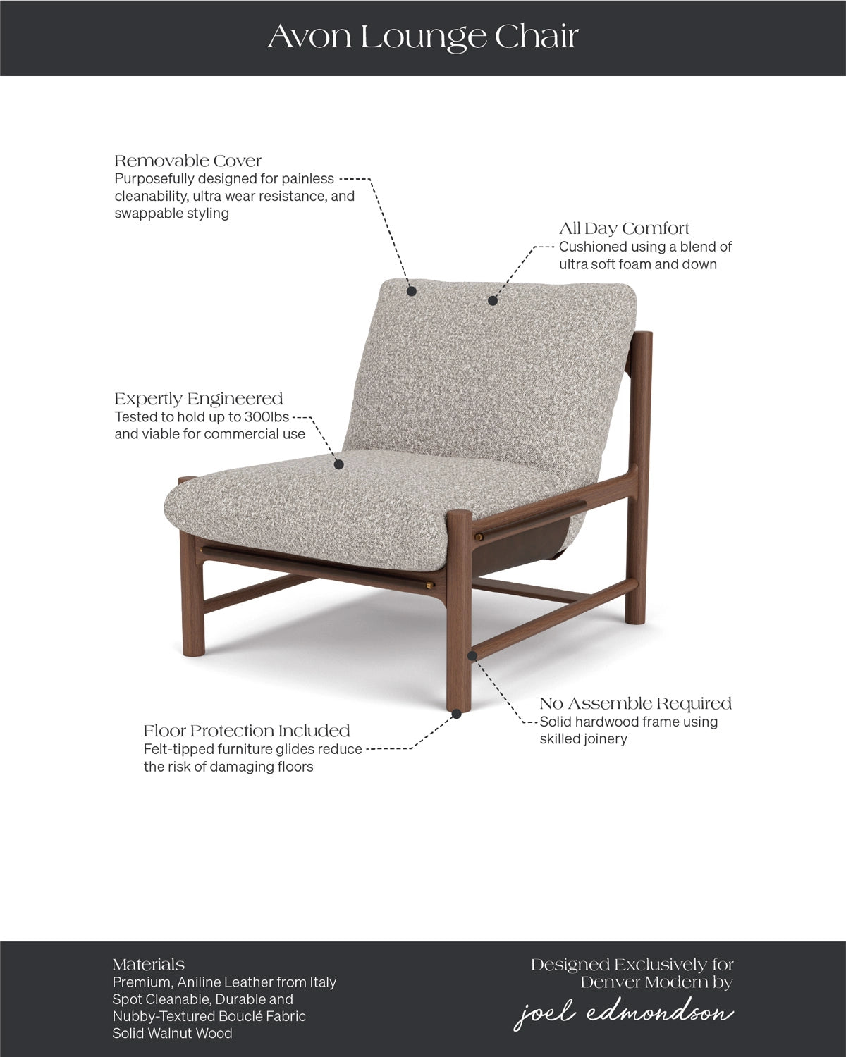 Stone Boucle / Maple Brown Leather / Walnut