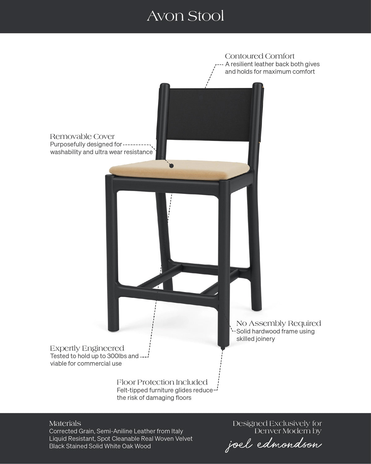 Caramel Velvet Seat / Black Leather Back / Ebony Oak Frame