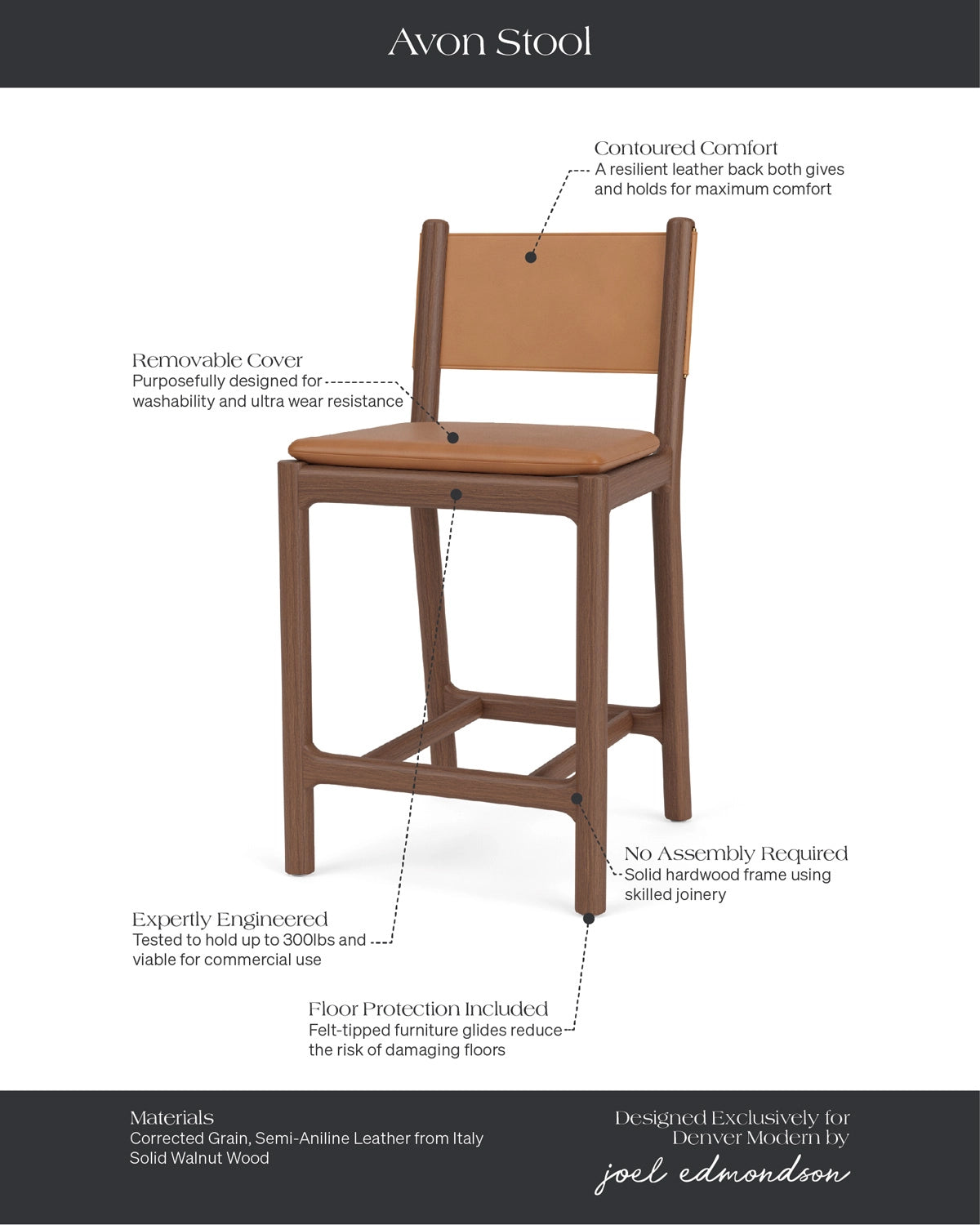 Saddle Leather Seat / Saddle Leather Back / Walnut Frame