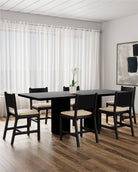 Oat Woven Seat / Black Leather Back / Ebony Oak Frame