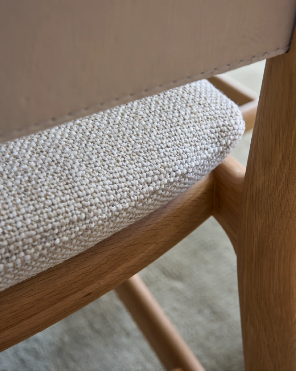 Latte Basketweave Seat / Pearl Leather Back / White Oak Frame