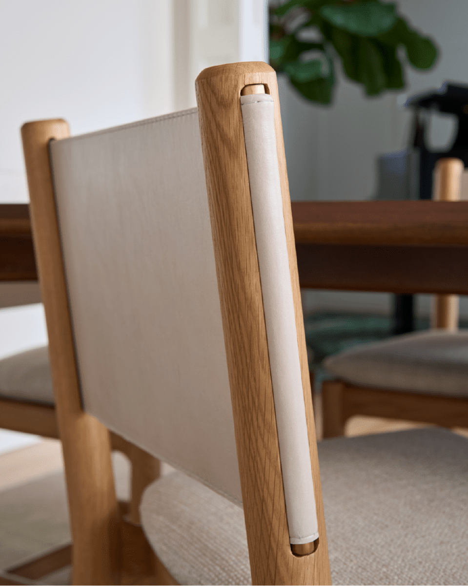 Latte Basketweave Seat / Pearl Leather Back / White Oak Frame