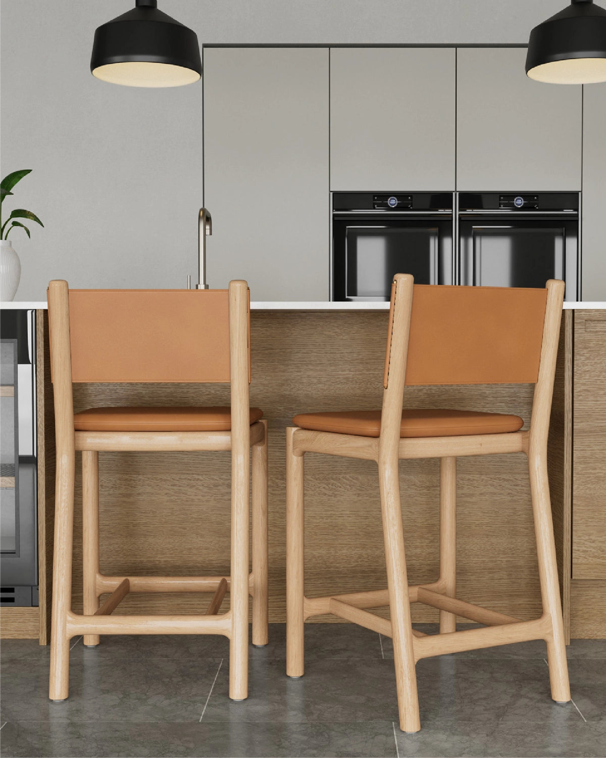 Saddle Leather Seat / Saddle Leather Back / White Oak Frame