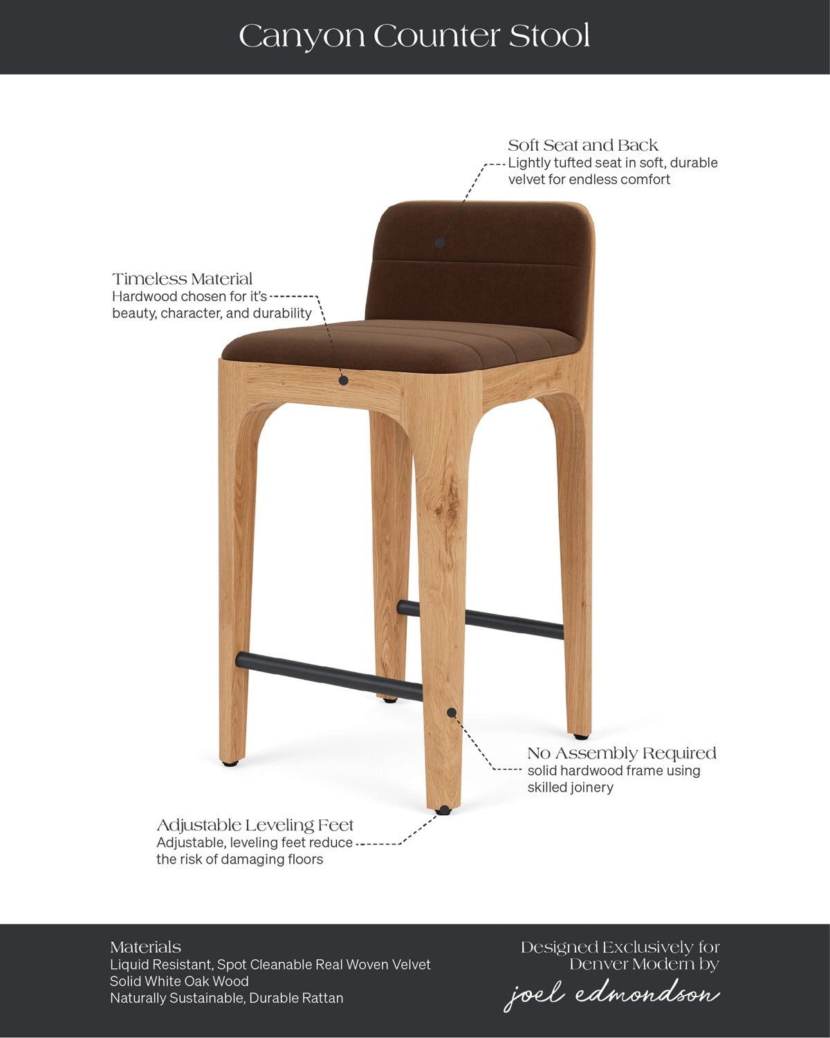 Cognac Velvet Seat / White Oak Frame