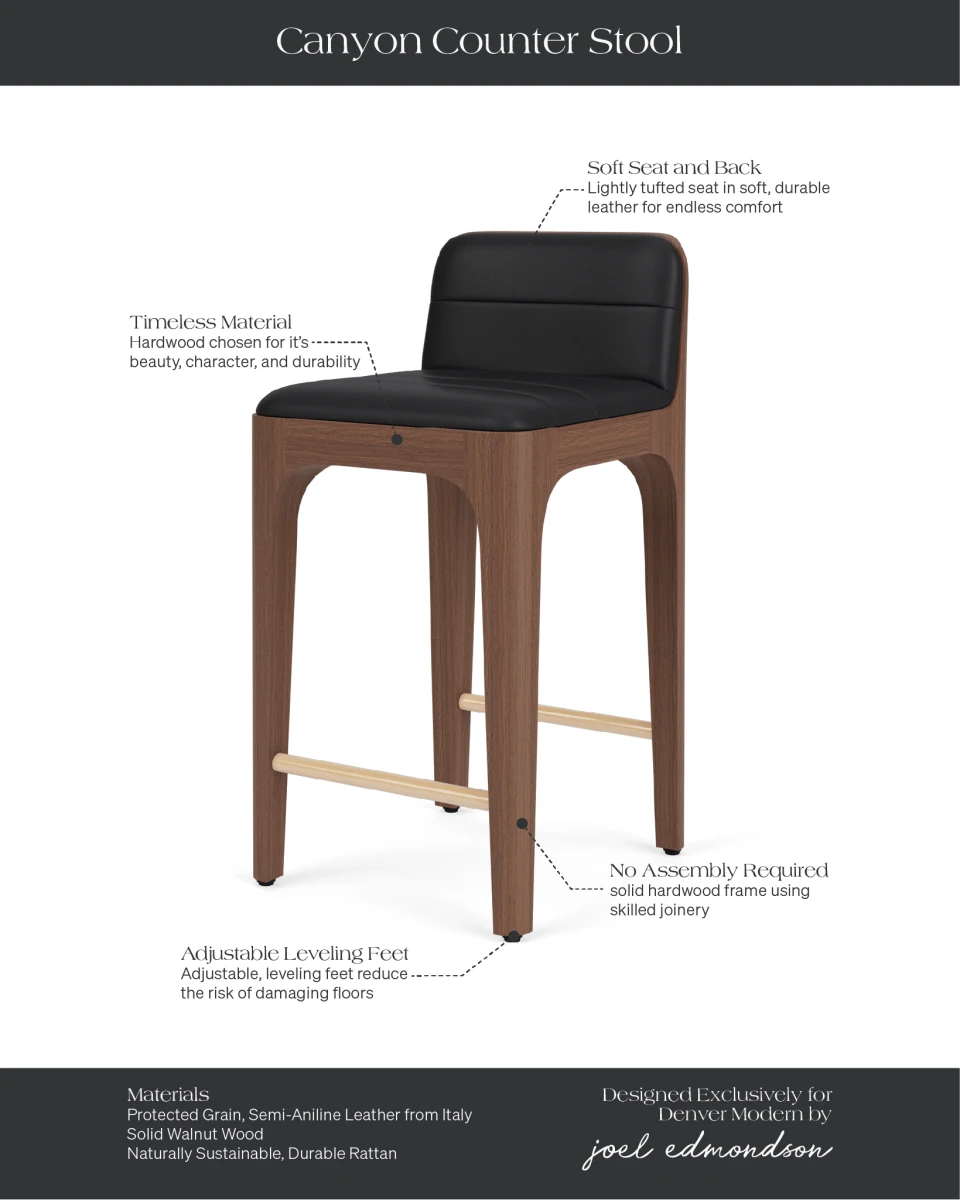 Black Leather Seat / Walnut Frame / Counter (27" Height)