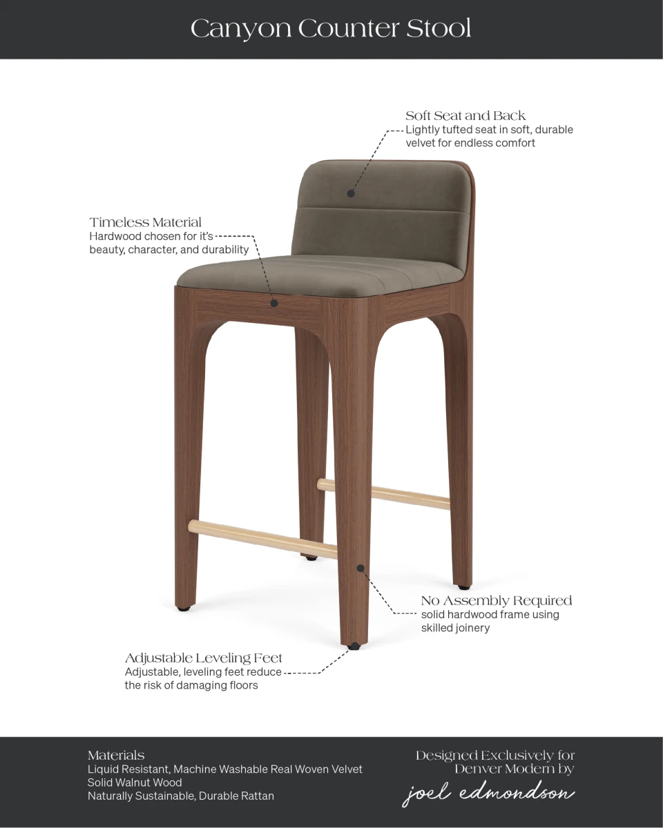 Mushroom Velvet Seat / Walnut Frame / Counter (27" Height)