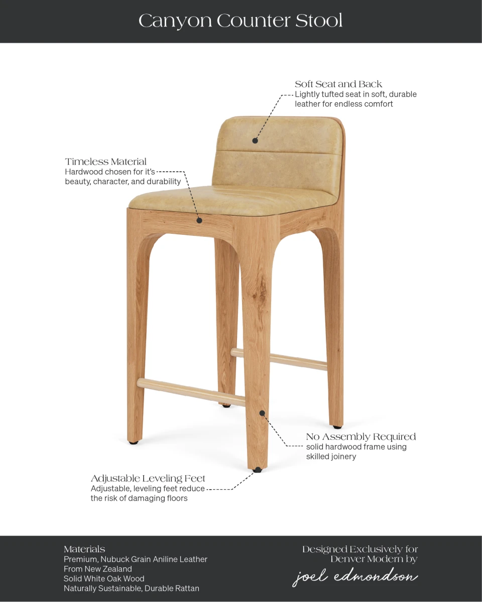 Sunflower Leather Seat / White Oak Frame / Counter (27" Height)