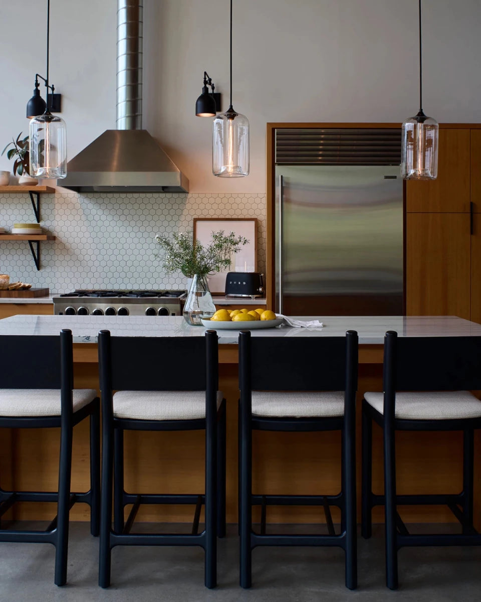 Oat Woven Seat / Black Leather Back / Ebony Oak Frame