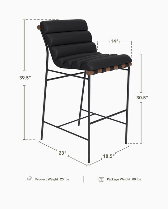 a black bar stool with measurements