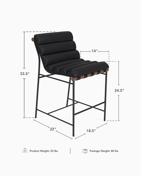 a black chair with a brown seat and legs