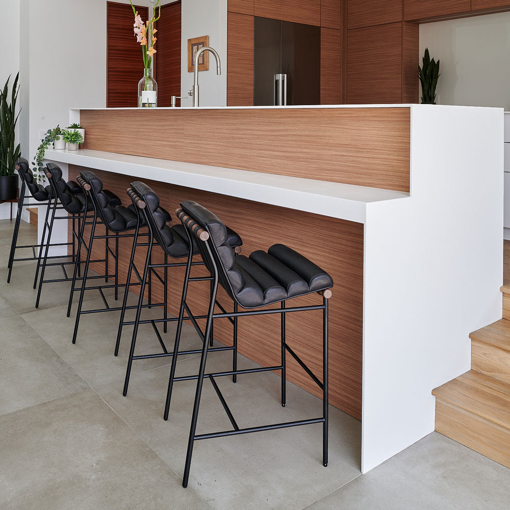 The Vail Bar & Counter Height Stools in Black Leather, exclusively from Denver Modern 