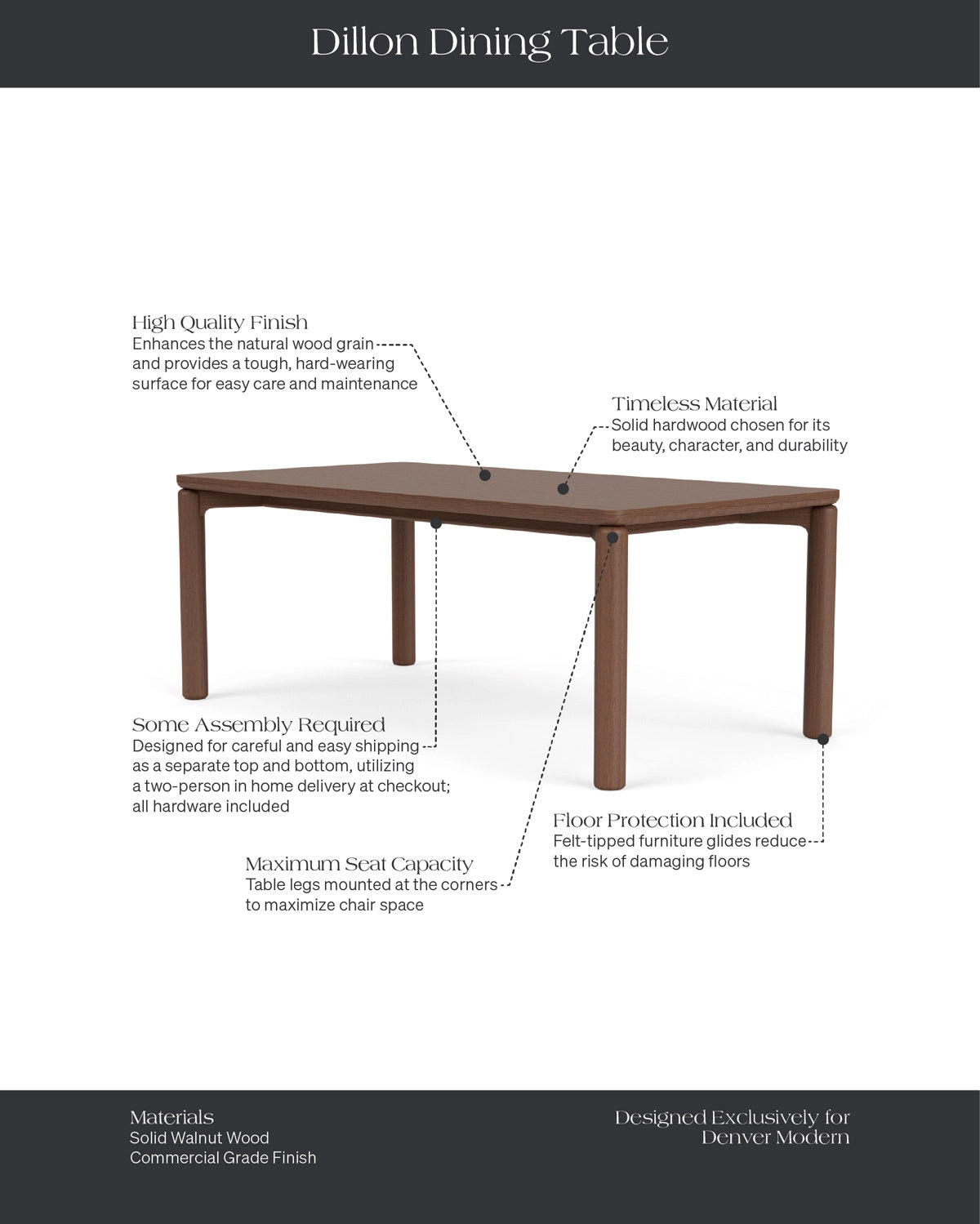 Walnut / 78" x 42" | Seats 6