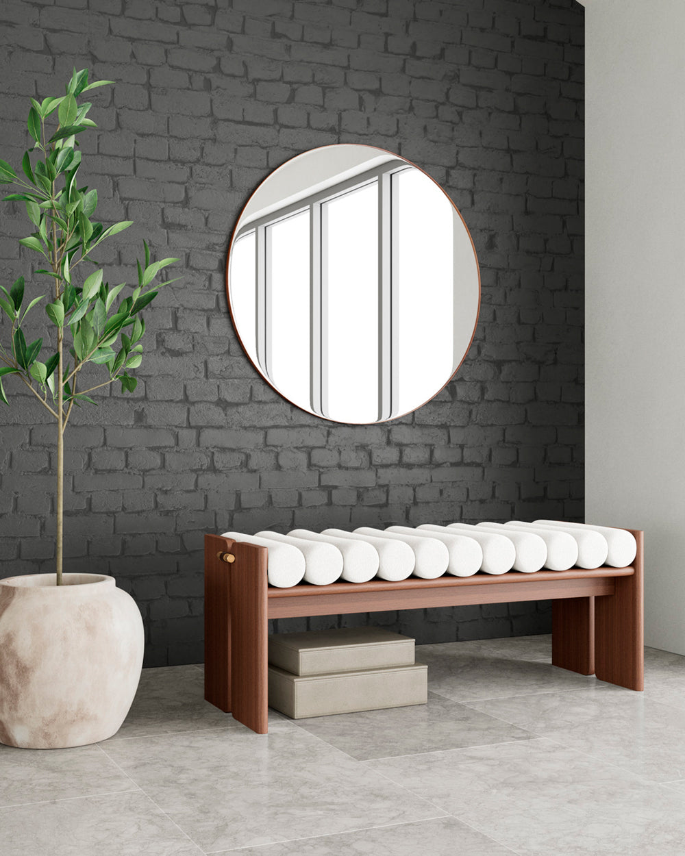 White Boucle / Walnut