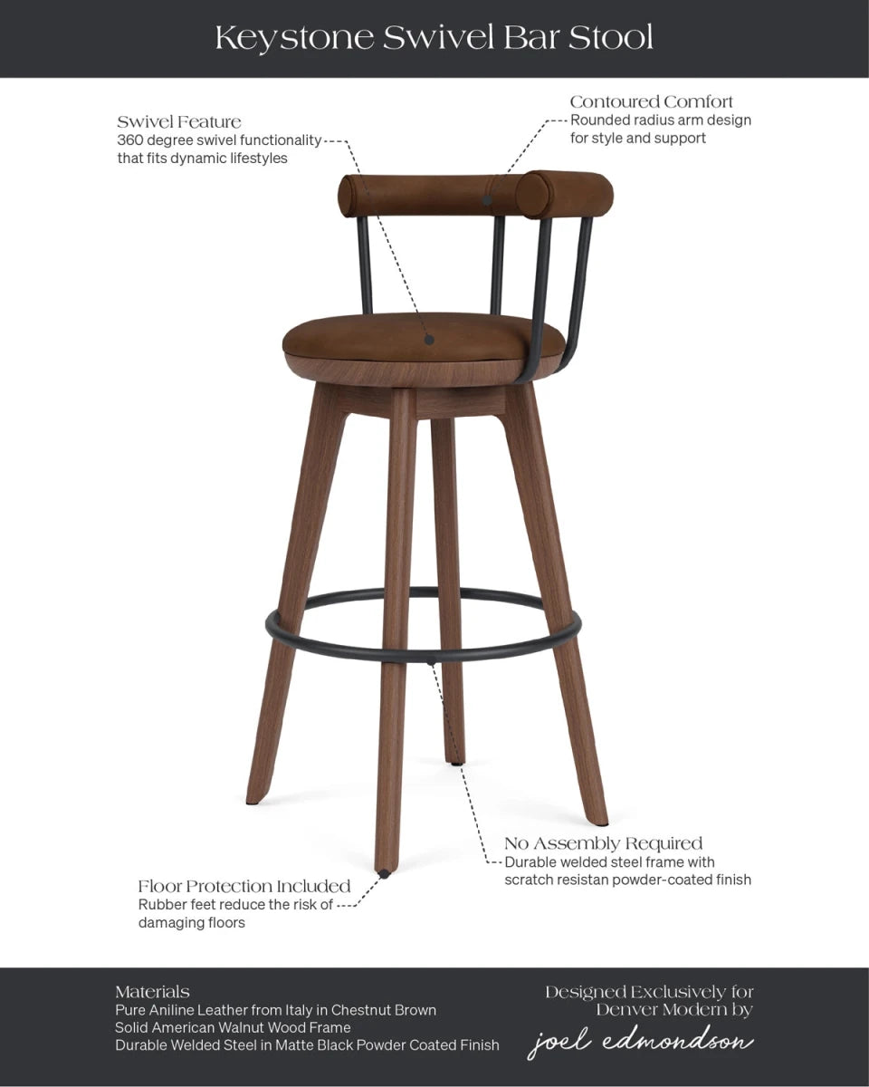 Chestnut Brown Leather / Walnut / Bar (31" Height)