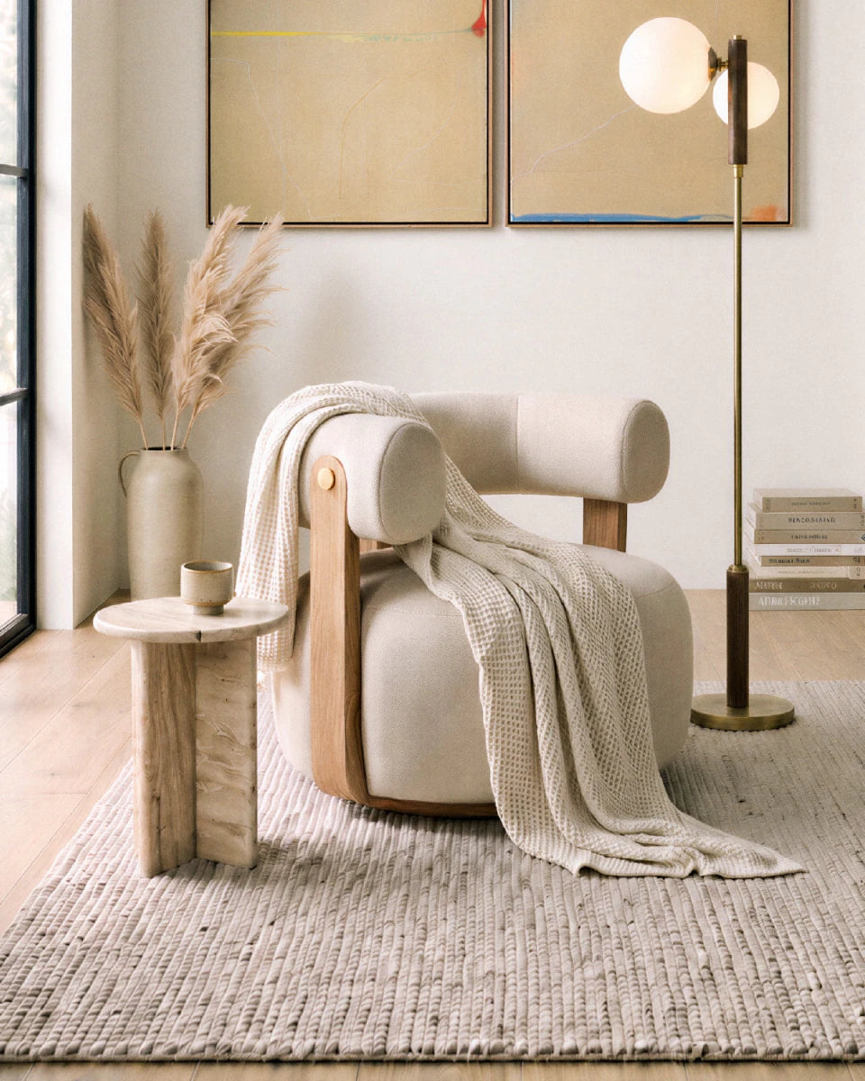 Oat Boucle / White Oak Frame