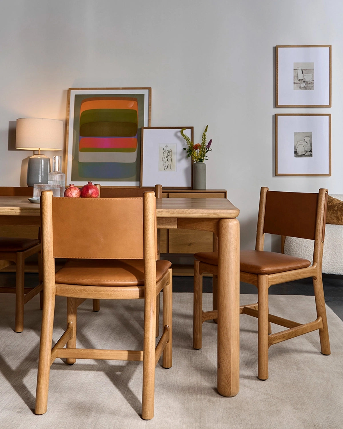 Saddle Leather Seat / Saddle Leather Back / White Oak Frame