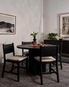 Oat Woven Seat / Black Leather Back / Ebony Oak Frame