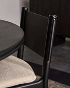 Oat Woven Seat / Black Leather Back / Ebony Oak Frame