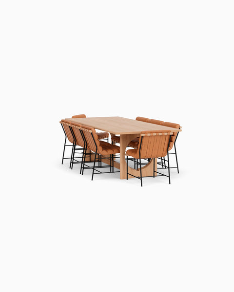 a table and chairs with a white background