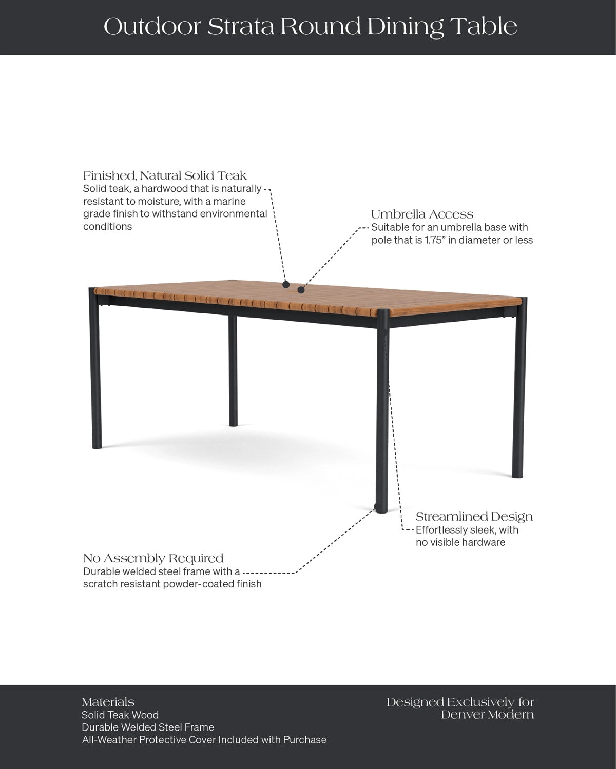 Teak / 72" length | Seats 6