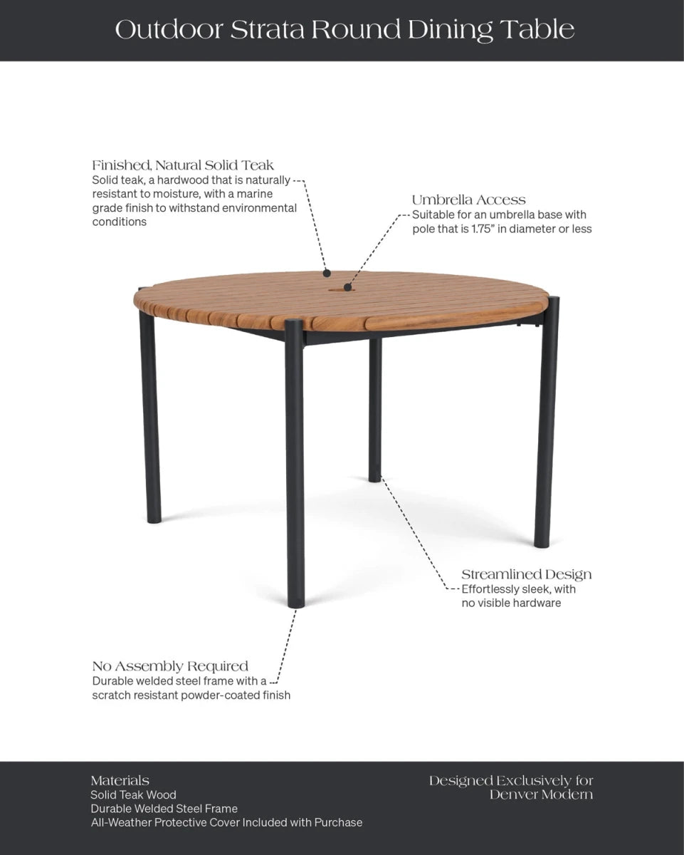 Teak / 48" round | Seats 4