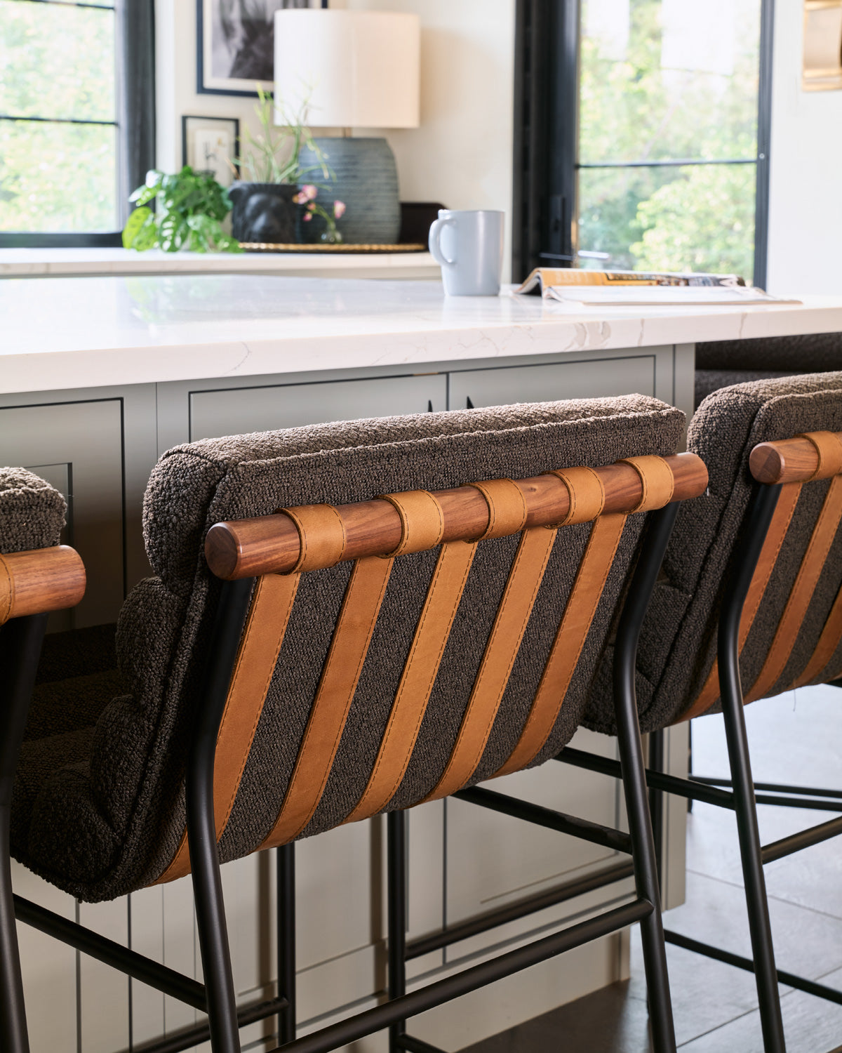 Charcoal Boucle / Heirloom Oak Straps / Walnut / Counter (24" Height)