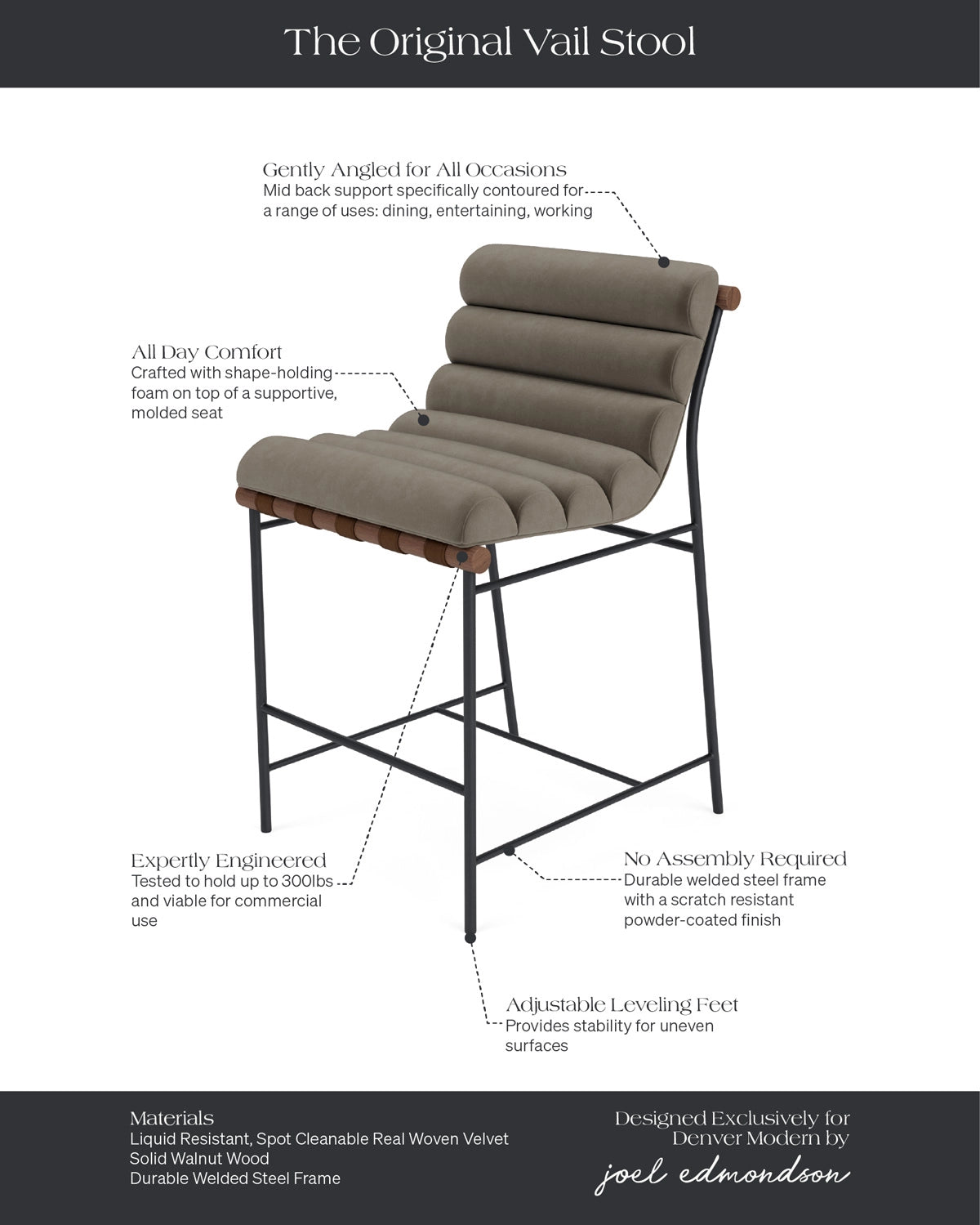 Mushroom Velvet / Walnut / Counter (24&quot; Height)