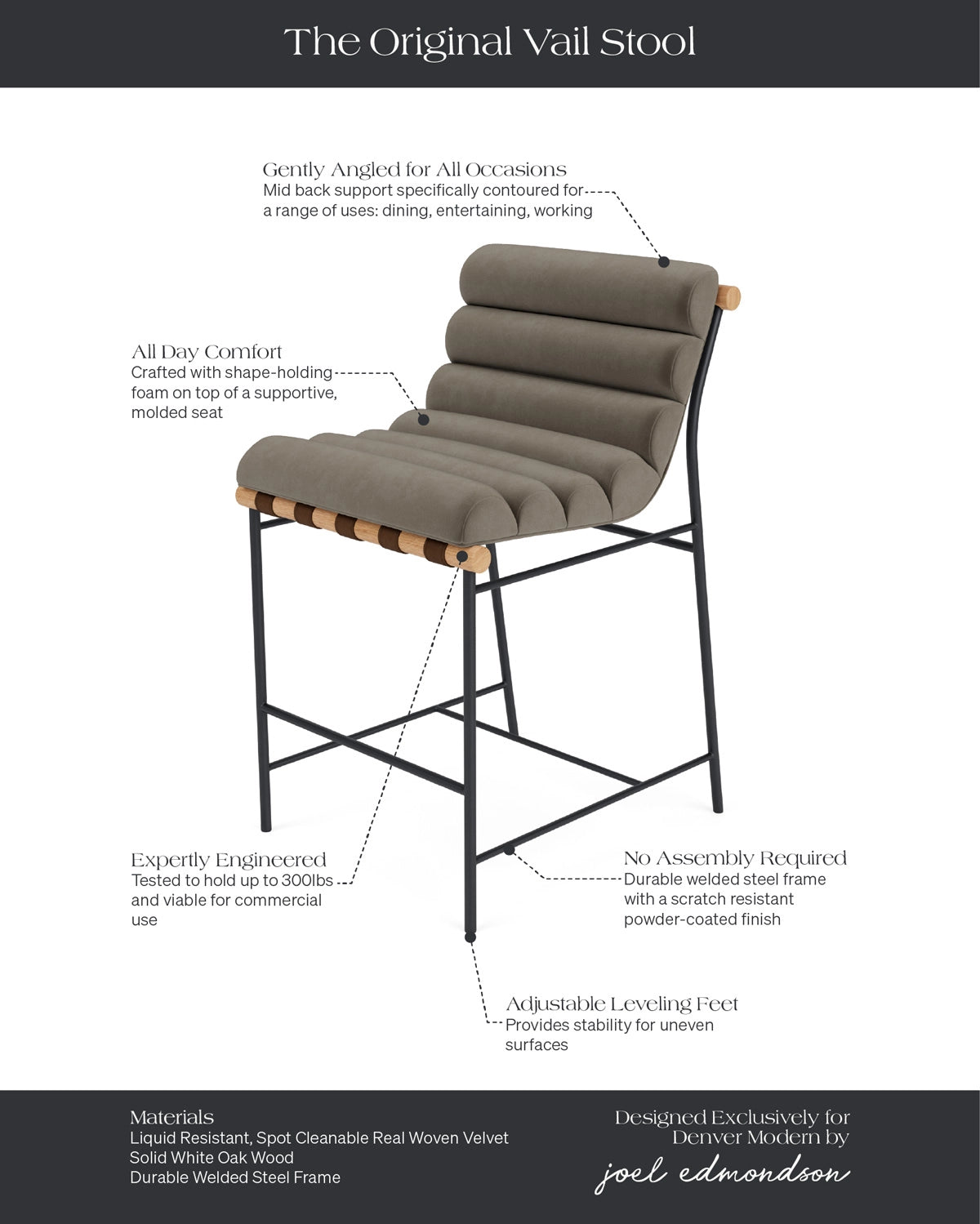 Mushroom Velvet / White Oak / Counter (24&quot; Height)