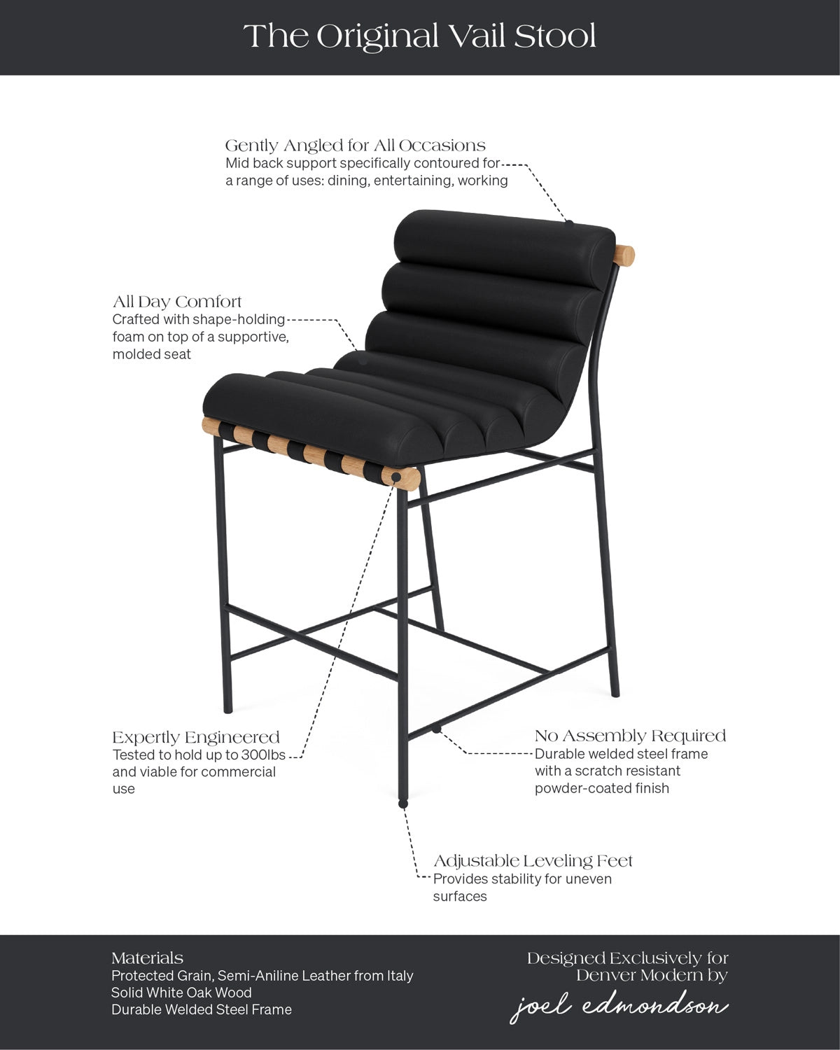 Black Leather / White Oak / Counter (24&quot; Height)