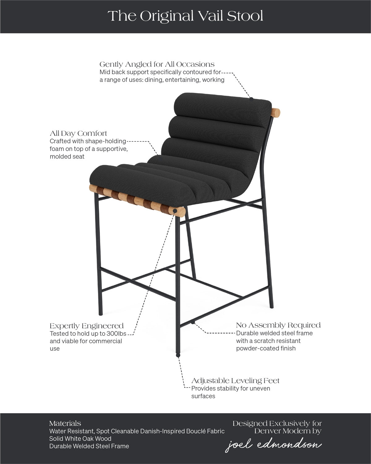 Charcoal Boucle / White Oak / Counter (24&quot; Height)