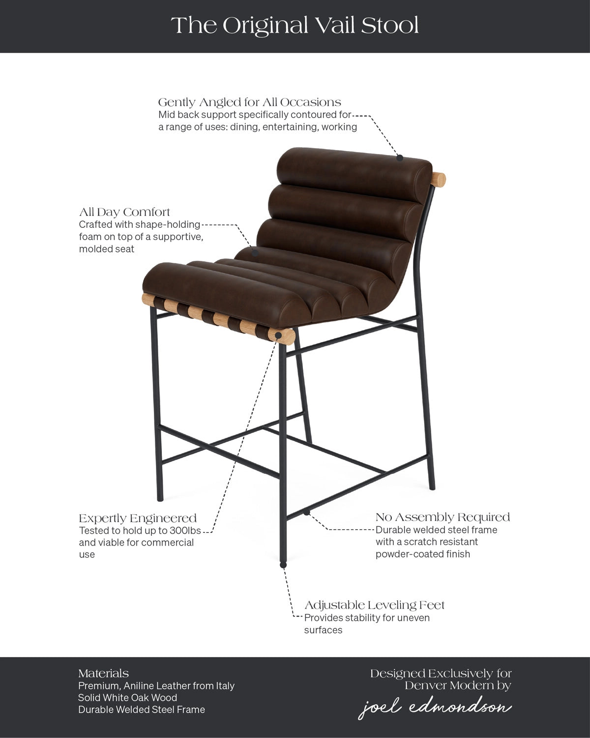 Maple Brown Leather / White Oak / Counter (24&quot; Height)