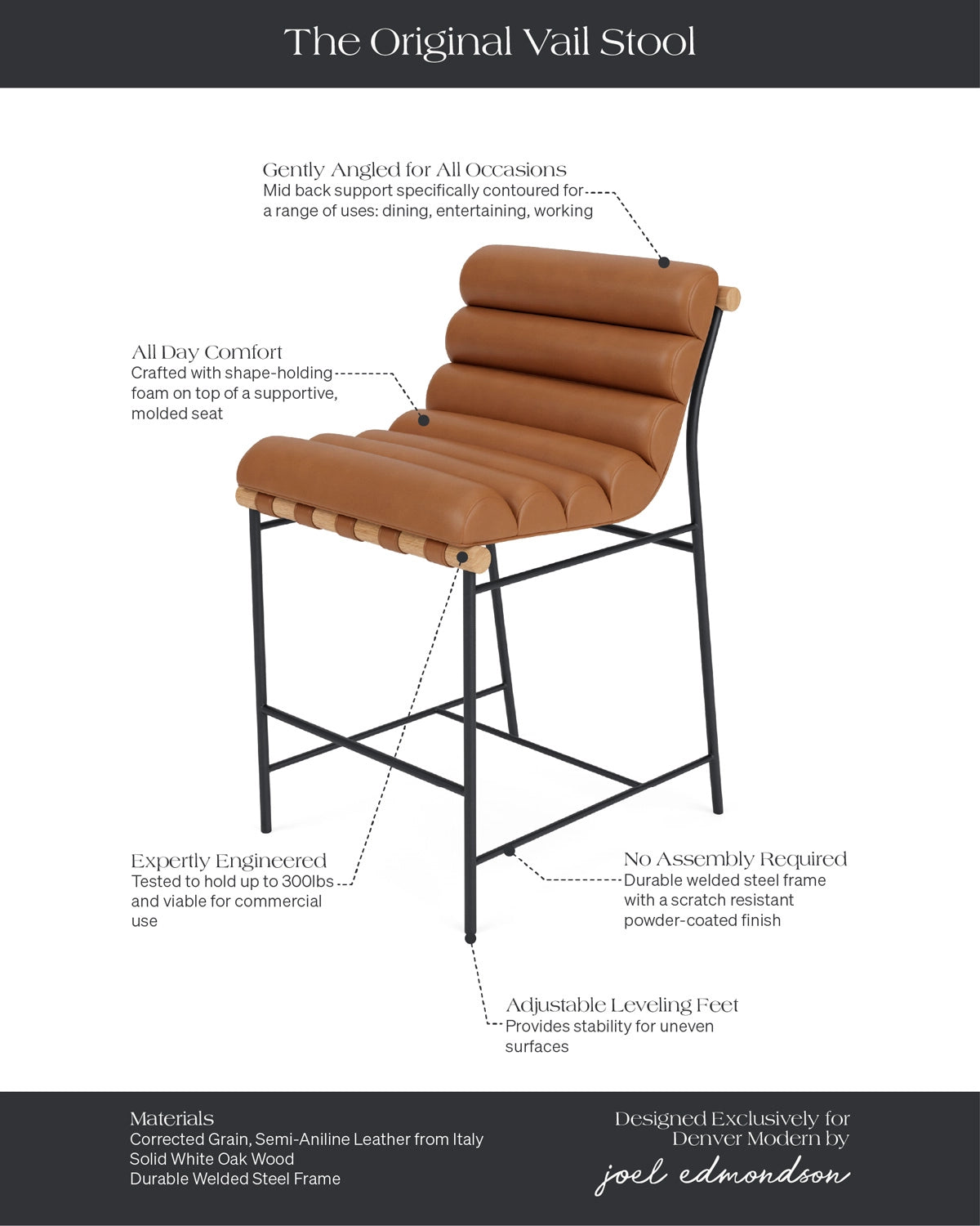 Saddle Leather / White Oak / Counter (24" Height)