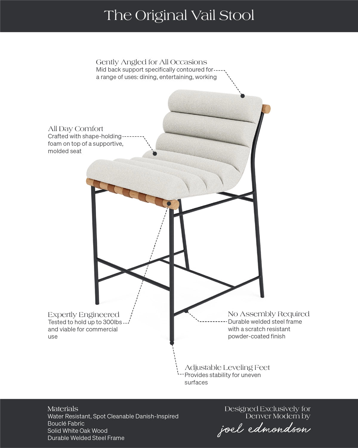 White Boucle / White Oak / Counter (24&quot; Height)