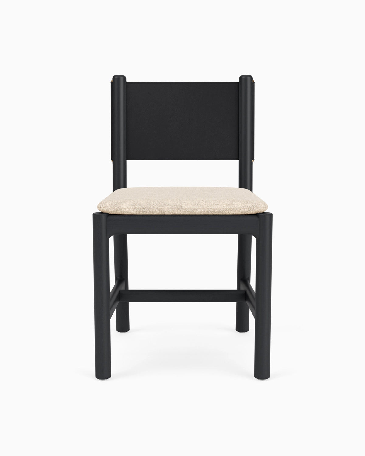 Oat Woven Seat / Black Leather Back / Ebony Oak Frame