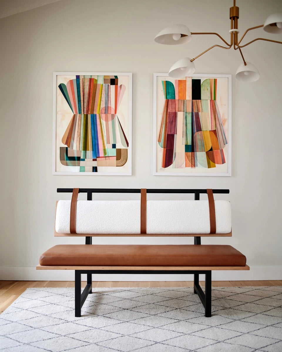 White Boucle / Saddle Leather / White Oak Deck / 60" Long