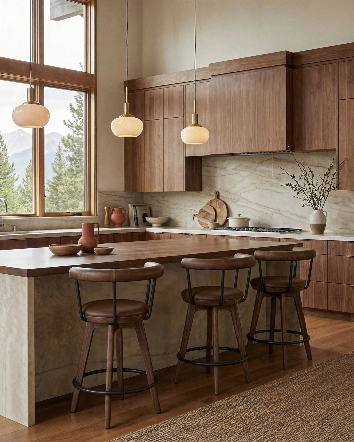 Chestnut Brown Leather / Walnut / Counter (25.5" Height)