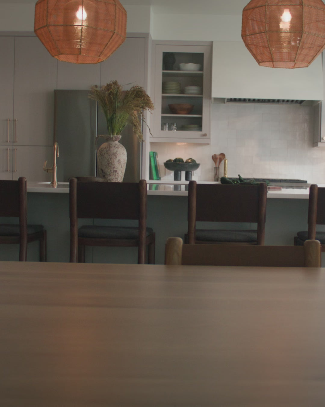 Ember Grey Seat / Maple Brown Leather Back / Walnut Frame