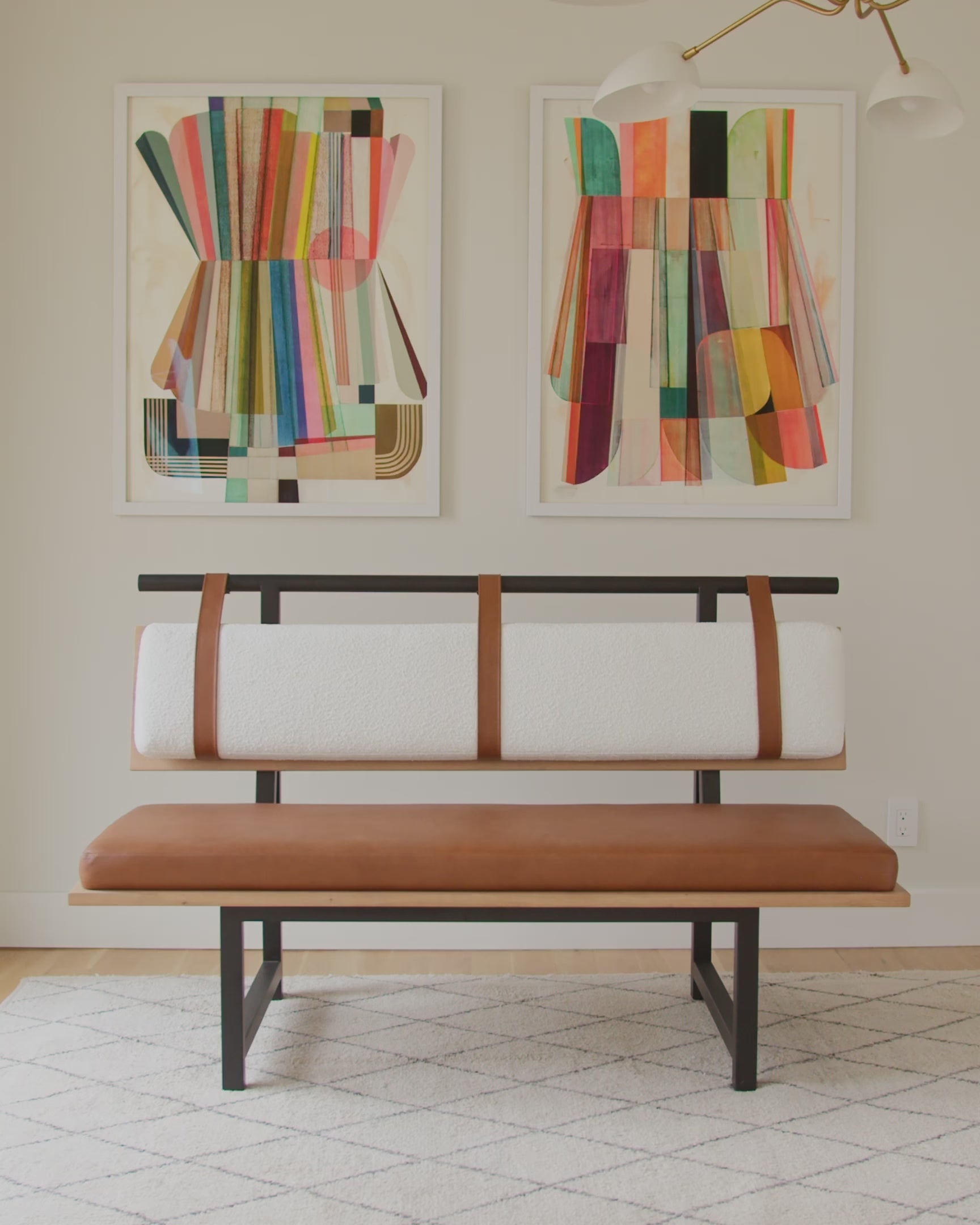 White Boucle / Saddle Leather / White Oak Deck / 60" Long