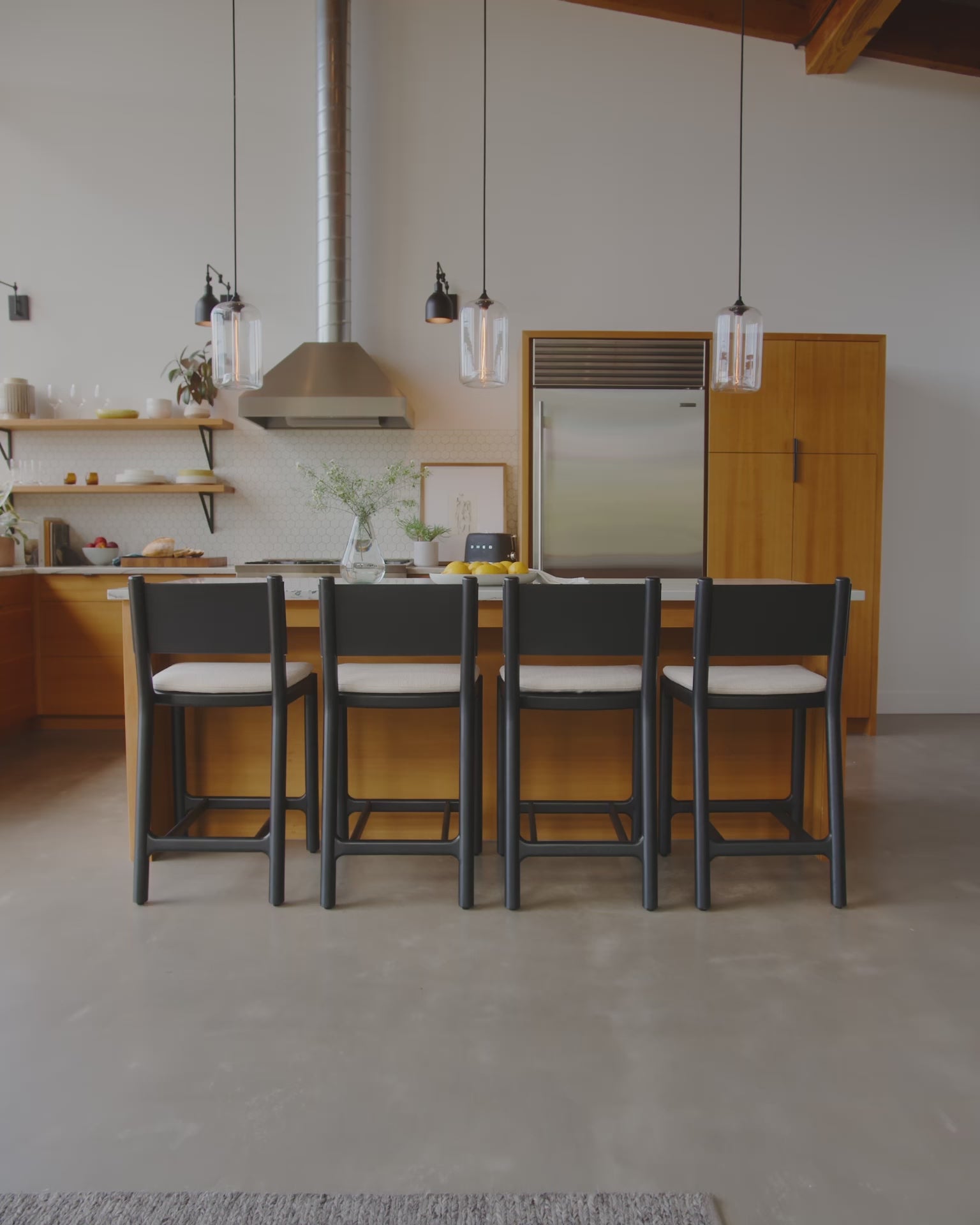 Oat Woven Seat / Black Leather Back / Ebony Oak Frame